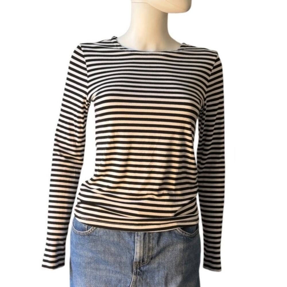 L'AGENCE Tess Black White Striped Long Sleeve T-Shirt Tee Size M